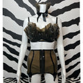 Latex Ruffle Bra with Spikes, Latex Ruffle Collar and Latex Garter Skirt