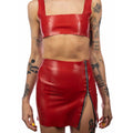 Red Latex Zipper Skirt
