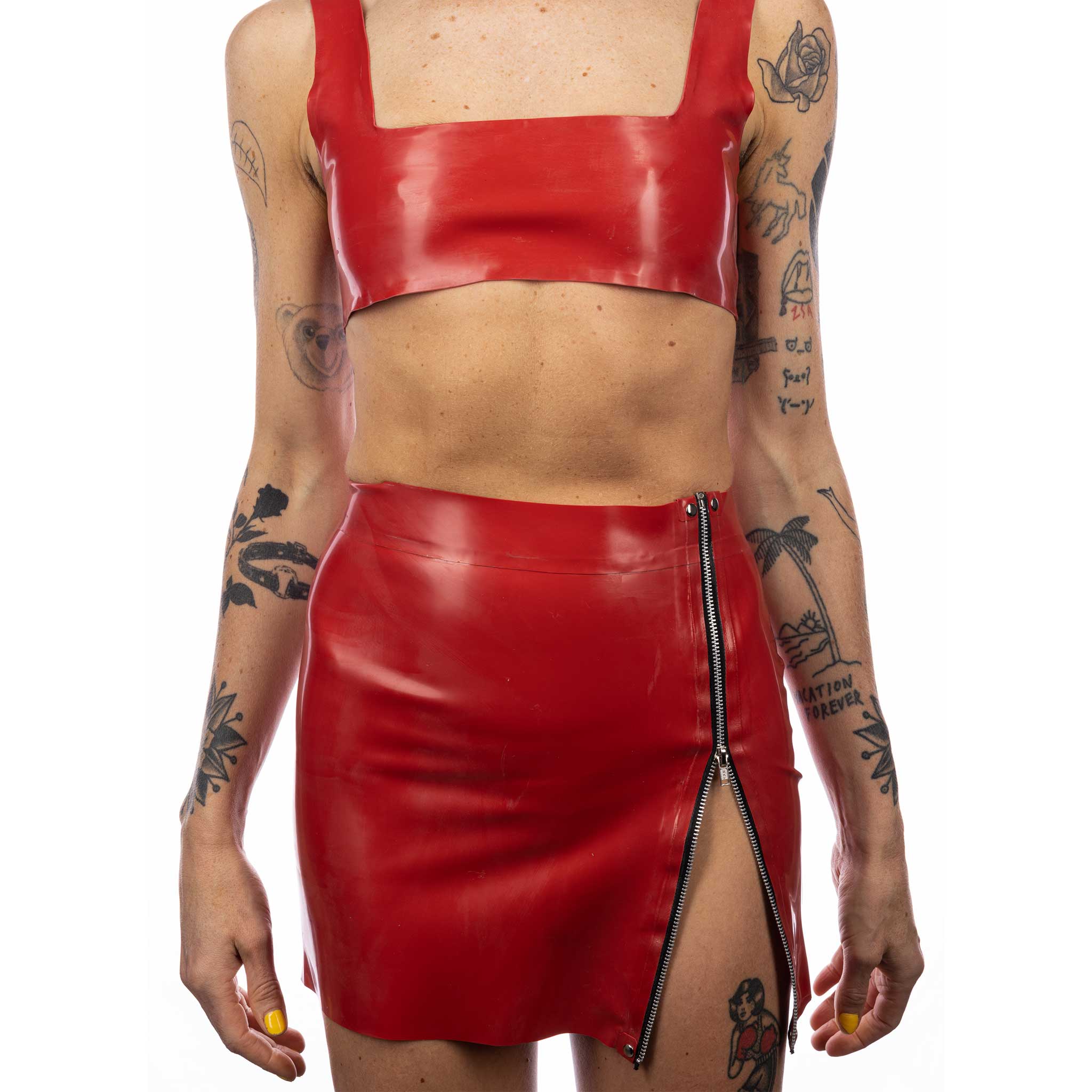 Red Latex Zipper Skirt