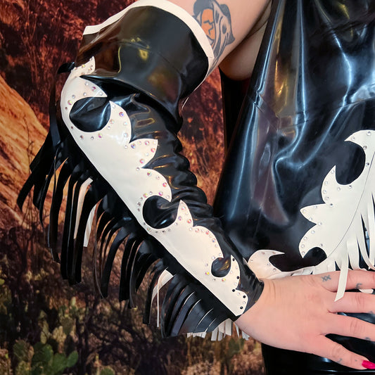 White Scroll Rhinestone and Fringed Gloves