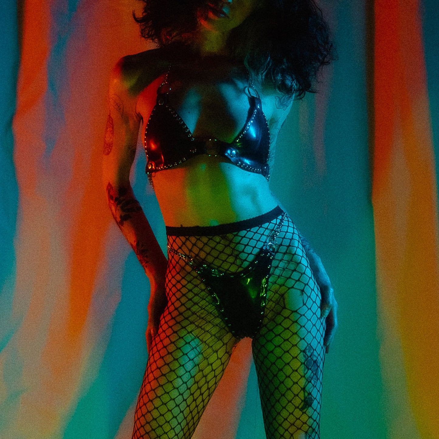 Studded Latex Chain Bra & Thong Set