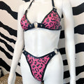 Leopard Print Latex O Ring Bra and Thong Set